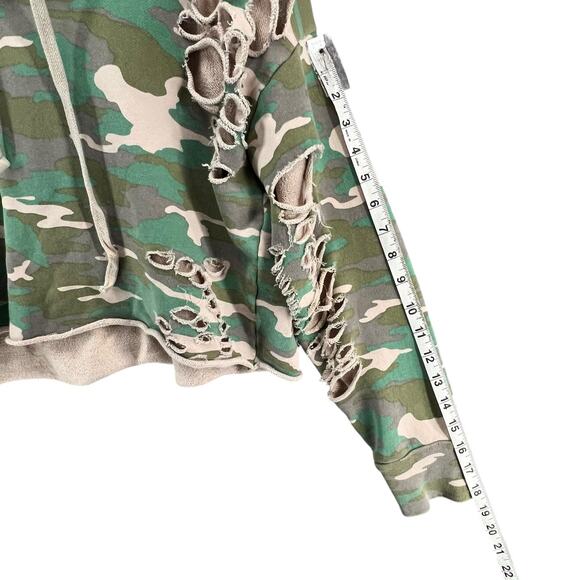 NSF Hoodie Womens M Green Camo Distressed Holes Cropped Sweatshirt USA Grunge - Picture 9 of 14